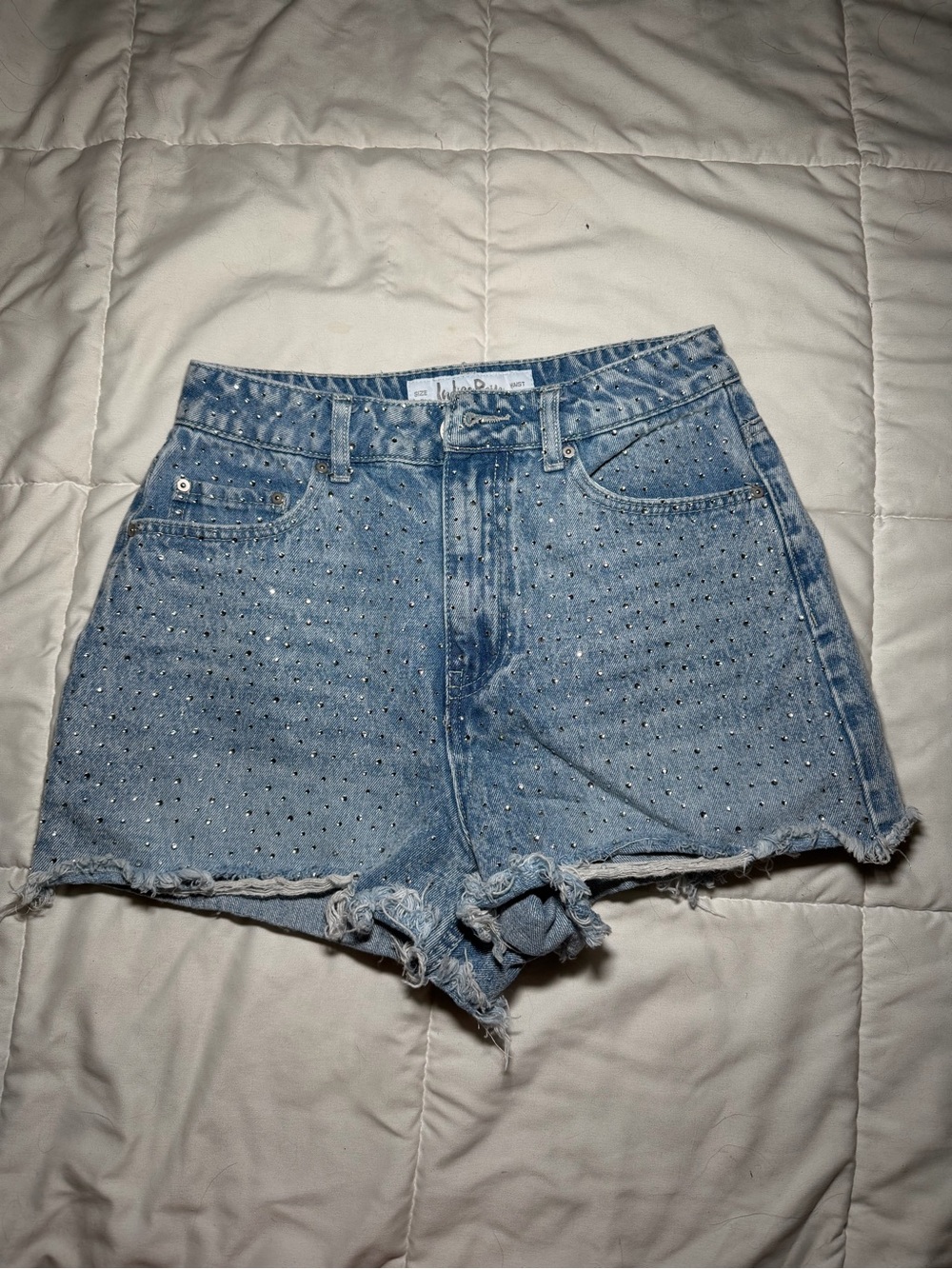 Indigo Rein Light Wash High-Rise Studded Denim Shorts